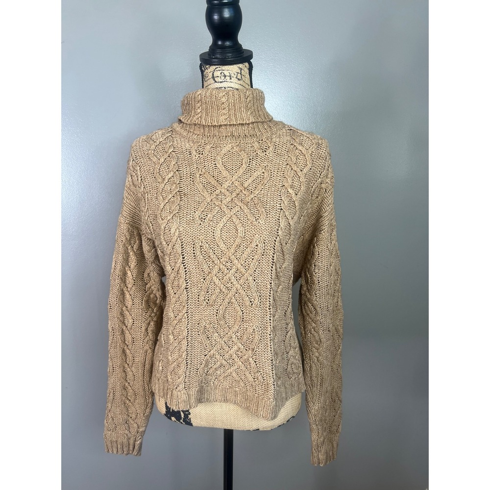 Y2K fishermen knit turtleneck open knit sweater silk wool blend casual
